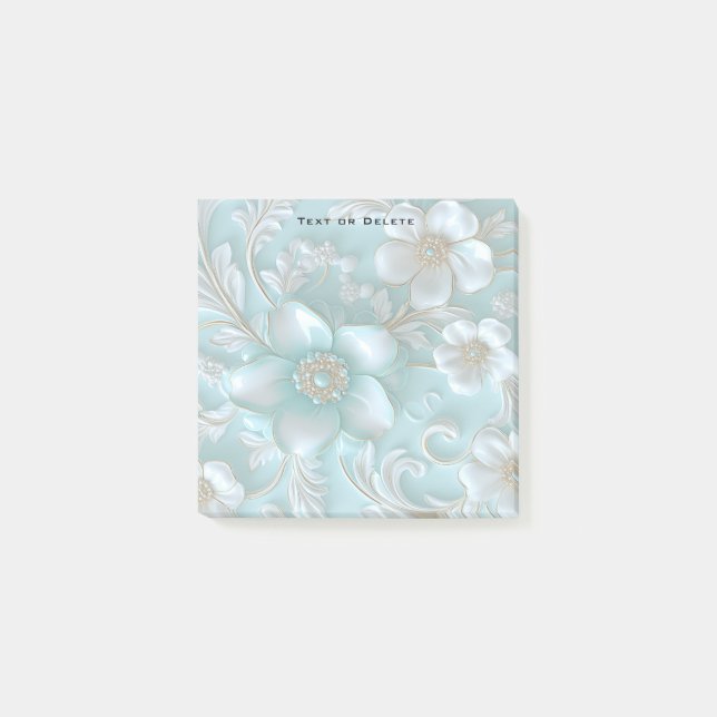 Post-it® Turquoise Blanc Floral Post it Notes (Devant)