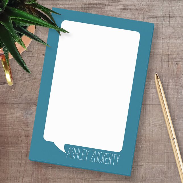 Post-it® Turquoise Bleu et Blanc Parler bulle Nom personnal (Custom Post-it Note Pads - Add your name and other text)