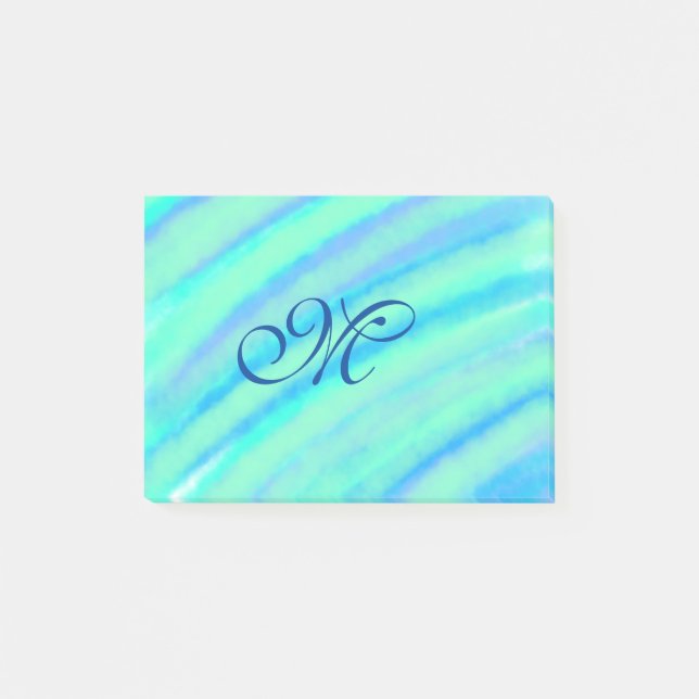 Post-it® Turquoise bleu vert filigranes ajouter votre monog (Devant)