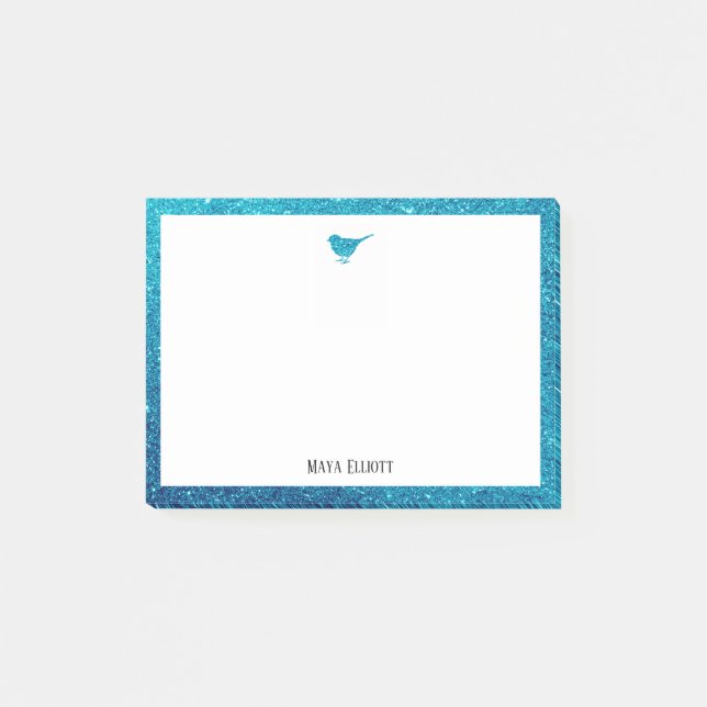 Post-it® Turquoise Faux Parties scintillant Oiseau et front (Devant)