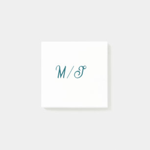 Post-it® Turquoise monogramme nom de couple de mariage simp