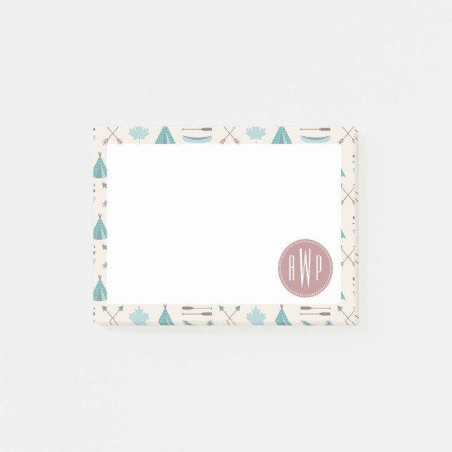 Post-it® Turquoise natif Tipi Monogramme Motif (Devant)