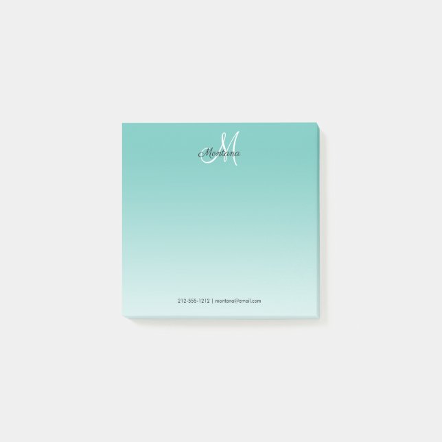 Post-it® Turquoise Ombre Monogramme Elegant Office Script G (Devant)