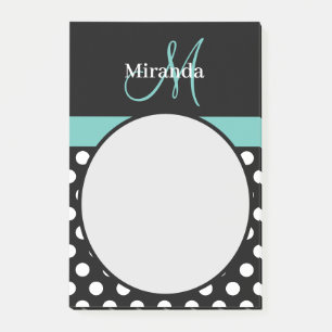Post-it® Turquoise vert Monogramme noir blanc Polka point