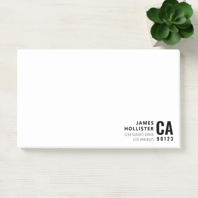 Post-it® Typographie Moderne Blanc & Noir | Nom & Adresse (Bureau)