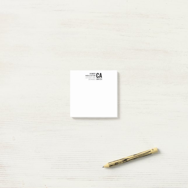 Post-it® Typographie Moderne Blanc & Noir | Nom & Adresse (Sur un bureau)