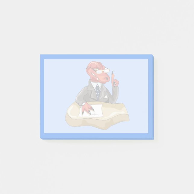 Post-it® Tyrannosaurus Rex Boss Assis À Un Bureau. 2 (Devant)