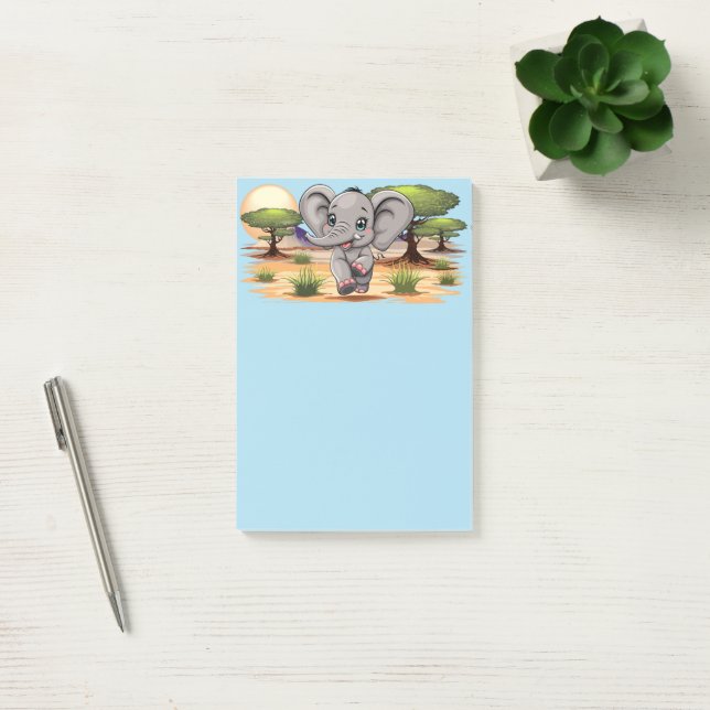 Post-it® Un bébé éléphant qui sonne heureux dans la savane  (Bureau)
