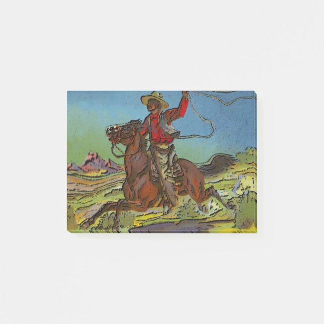 Post-it® Un cowboy balance un lasso à cheval (Devant)
