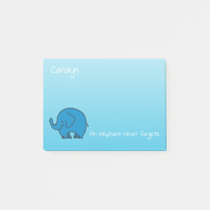 Post-it® Un éléphant n'oublie jamais, en bleu, personnalisé