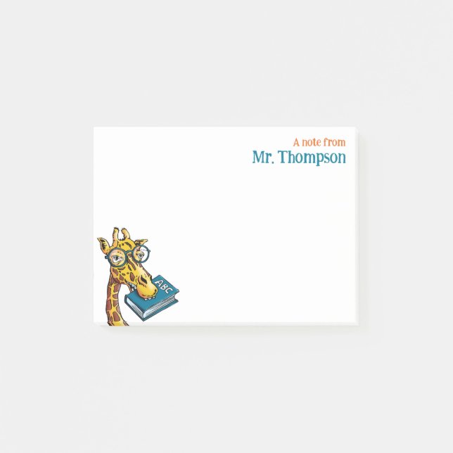 Post-it® Un message de l'enseignant avec nom - Silly Giraff (Devant)