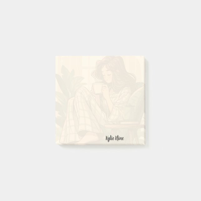 Post-it® Une fille qui boit un amoureux du café (Devant)