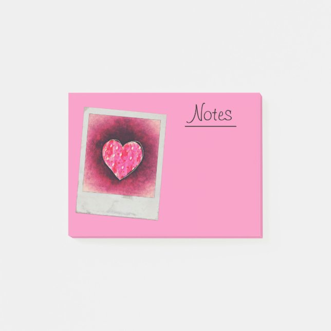 Post-it® Une mignonne main tiré coeur rose sur une texture  (Devant)