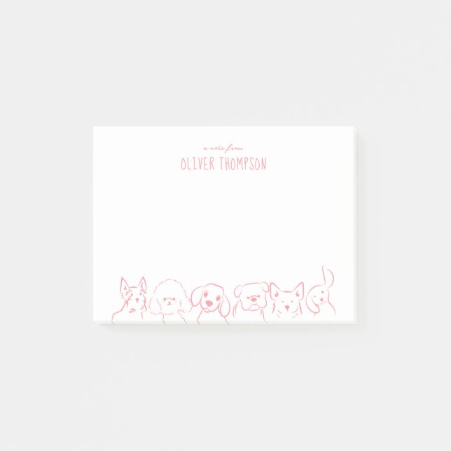 Post-it® Une note de croquis d'animal de chien mignon rose (Devant)