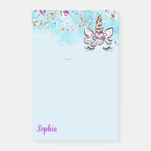 Post-it® Unicorn Parties scintillant faciale rose et violet (Devant)
