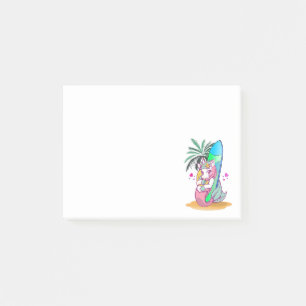 Post-it® Unicorne avec planche de surf sur la plage