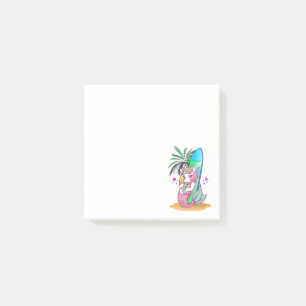 Post-it® Unicorne avec planche de surf sur la plage