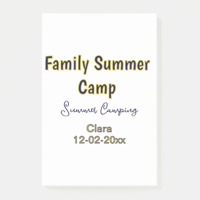 Post-it® Vacances de camping en famille ajoutez nom dateÉté (Devant)