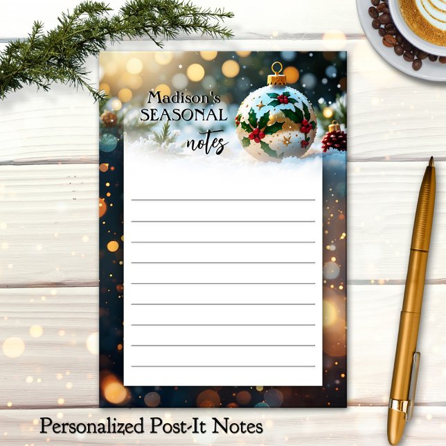 Post-it® Vacances de Noël festives (Post it notes featuring a Christmas design with bauble in the snow and light sparkles.)