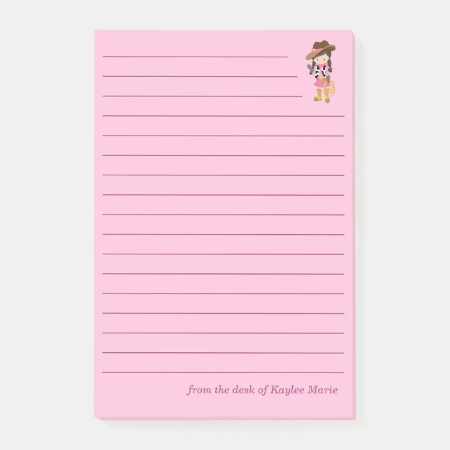 Post-it® Vache Cowgirl Douce Lignée Enfants Rose (Devant)