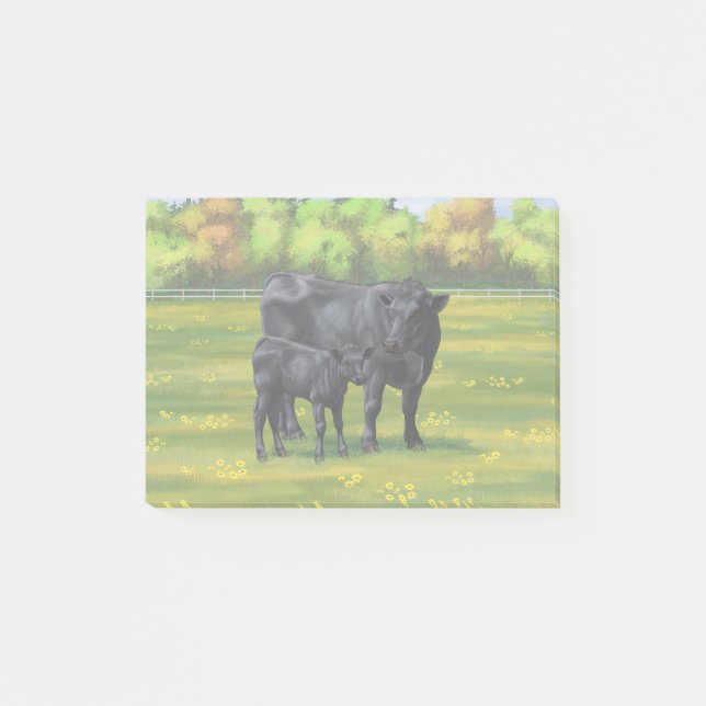 Post-it® Vache d'Angus noir et veau mou en pâturage d'été (Devant)