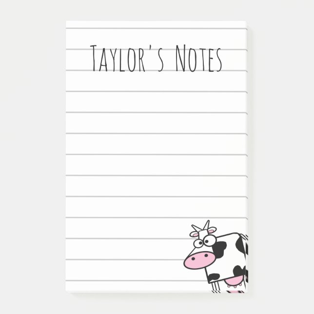 Post-it® Vache de dessin animé mignonne et drôle avec pis (Devant)