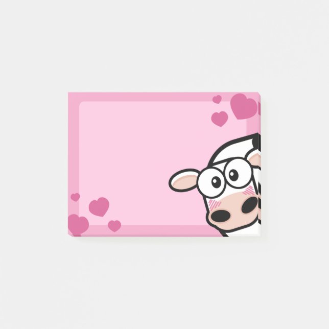 Post-it® Vache de rougissement mignonne avec des coeurs (Devant)