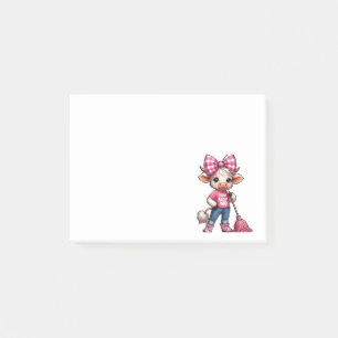 Post-it® Vache en caricature rose avec En vichy Bow