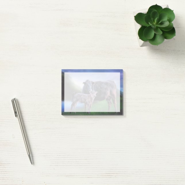 Post-it® Vache et Veau au bord d'un Lac Tranquille dans des (Bureau)