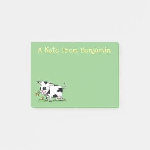 Post-it® Vache mignonne en vert dessin animé sur le terrain