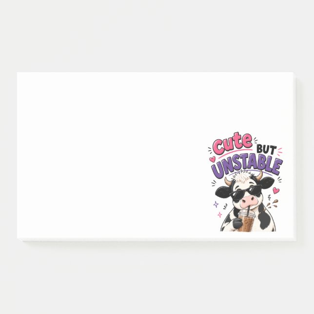 Post-it® Vache mignonne mais instable avec café glacé (Devant)