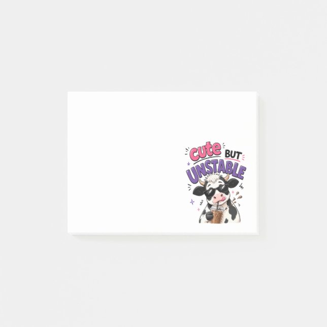 Post-it® Vache mignonne mais instable avec café glacé (Devant)
