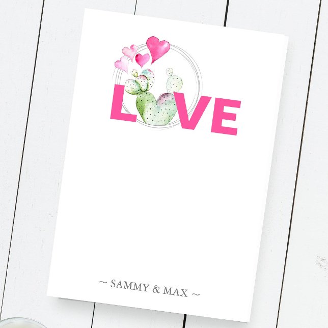 Post-it® Valentine's Hearts and Cactus Personnalisé (Valentines post it notes personalized with your name and watercolor art by Victoria Grigaliunas )
