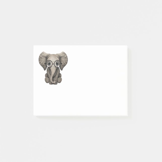 Post-it® Veau mignon d'éléphant de bébé avec des verres de (Devant)