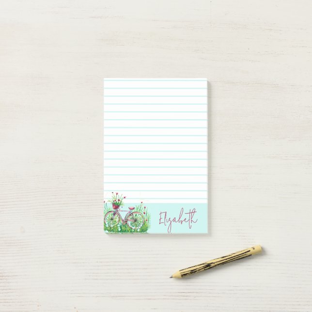 Post-it® Vélo personnalisé floral rouge (Sur un bureau)