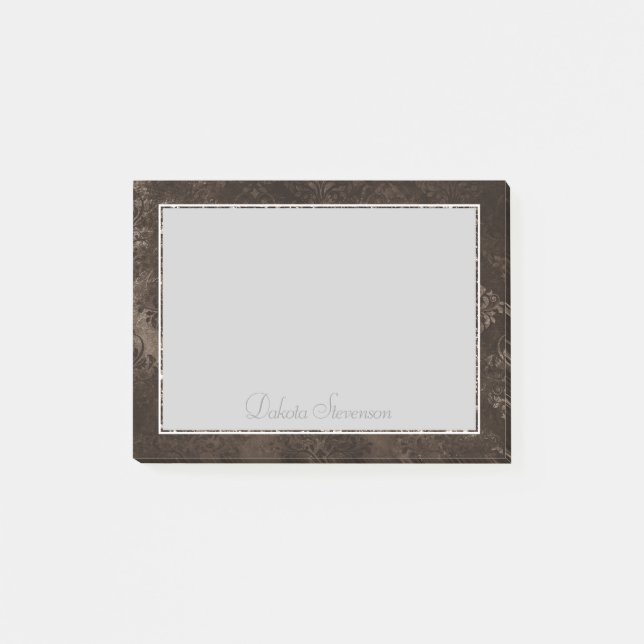 Post-it® Velvety Bronze Damask | Mocha Brown Grunge Baroque (Devant)