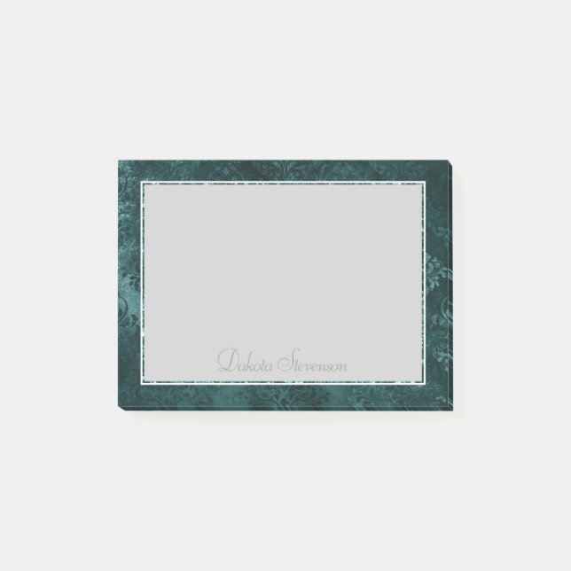 Post-it® Velvety Turquoise Damask | Grunge vert foncé Baroq (Devant)