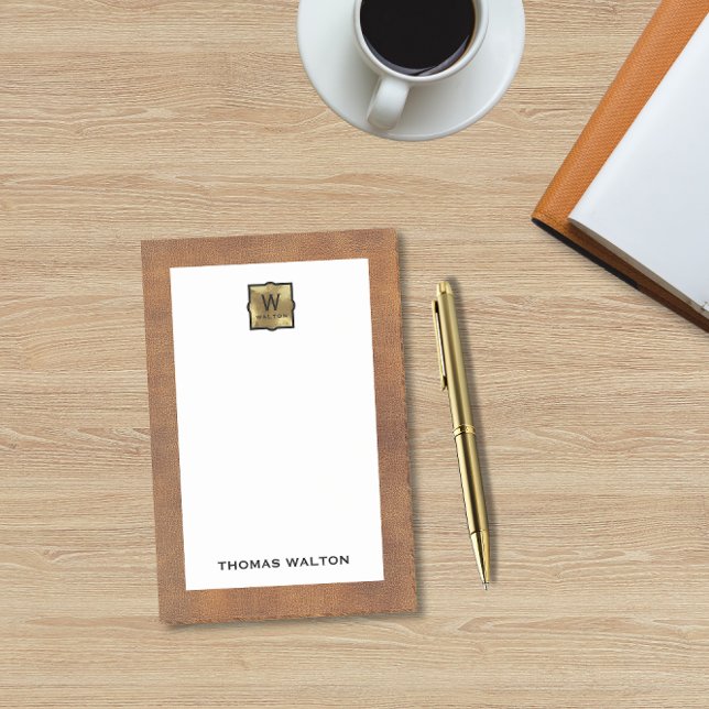 Post-it® Véritable aspect cuir Monogramme Nom (Créateur téléchargé)