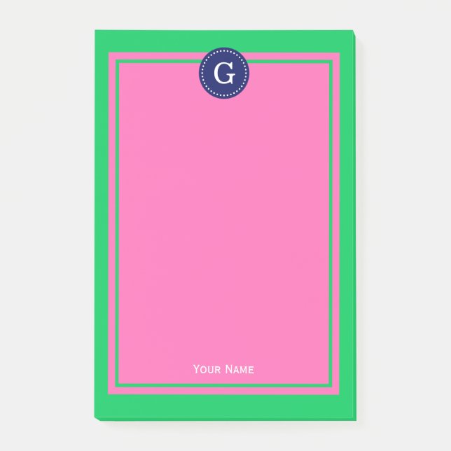 Post-it® Vert émeraude Navy Rose Cadre 1I Monogramme (Devant)