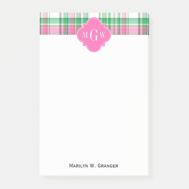 Post-it® Vert Emeraude Rose Chaud Blanc Madras Prépa Monogr (Devant)