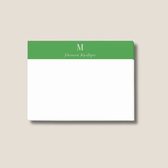 Post-it® Vert forêt moderne monogramme nom personnalisé (Créateur téléchargé)