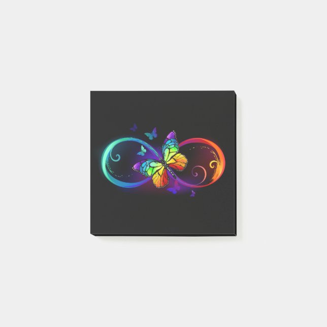 Post-it® Vibrant infinity with rainbow butterfly on black (Devant)