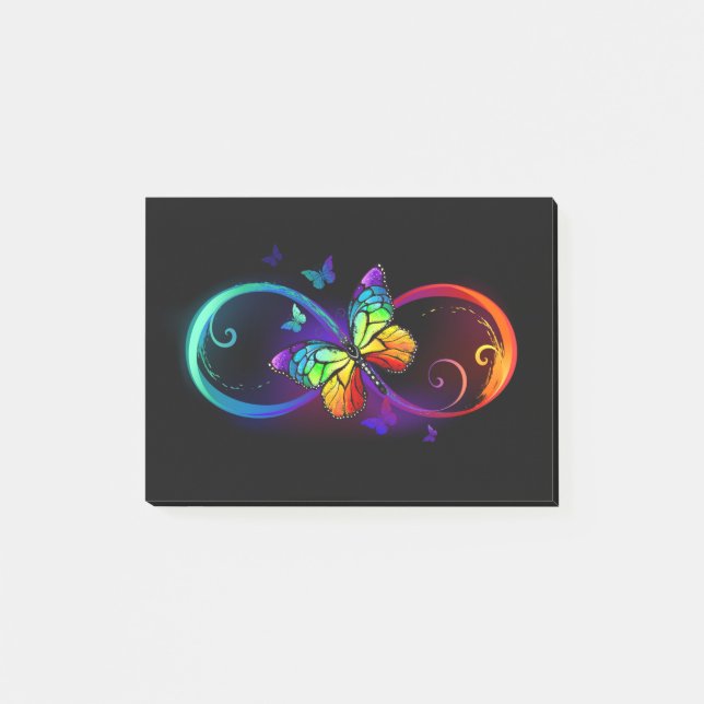 Post-it® Vibrant infinity with rainbow butterfly on black (Devant)