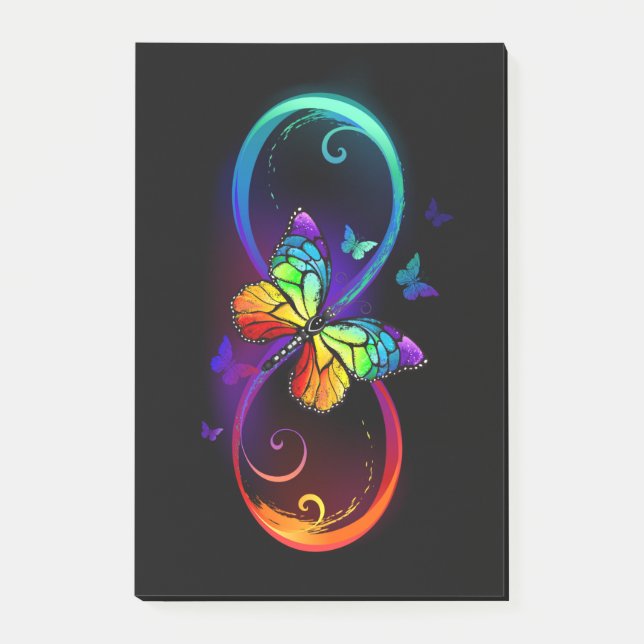 Post-it® Vibrant infinity with rainbow butterfly on black (Devant)