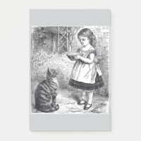 Vintage fille nourrissant chat une soucoupe de lai