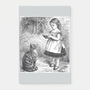Post-it® Vintage fille nourrissant chat une soucoupe de lai