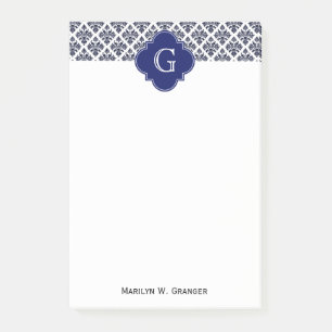 Post-it® Vintage Marine Bleu Blanc Damas #3 Monogramme Mari