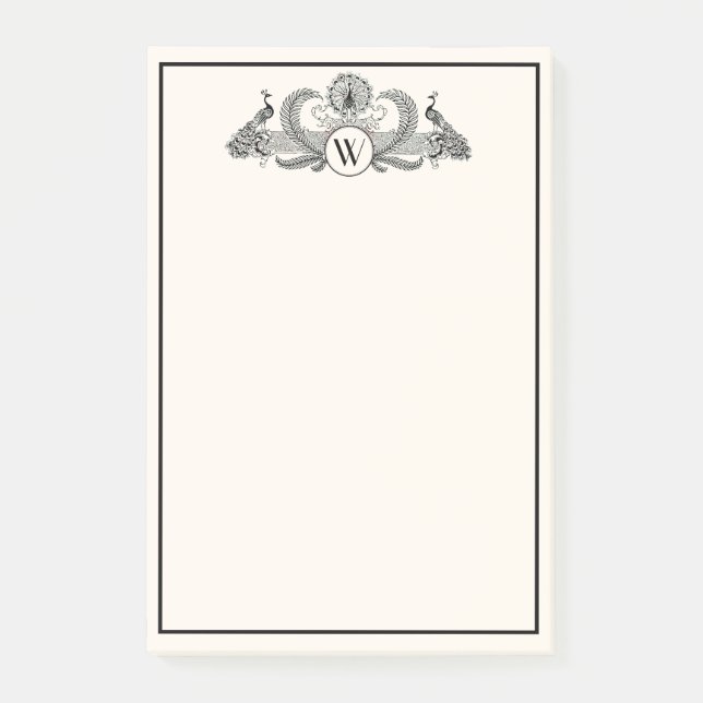 Post-it® Vintage Peacocks Monogram Ivory BG (Devant)