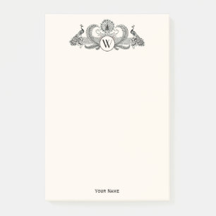 Post-it® Vintage Peacocks Monogram Ivory BG