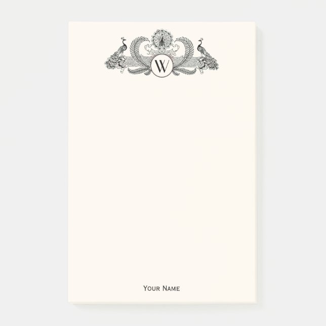 Post-it® Vintage Peacocks Monogram Ivory BG (Devant)